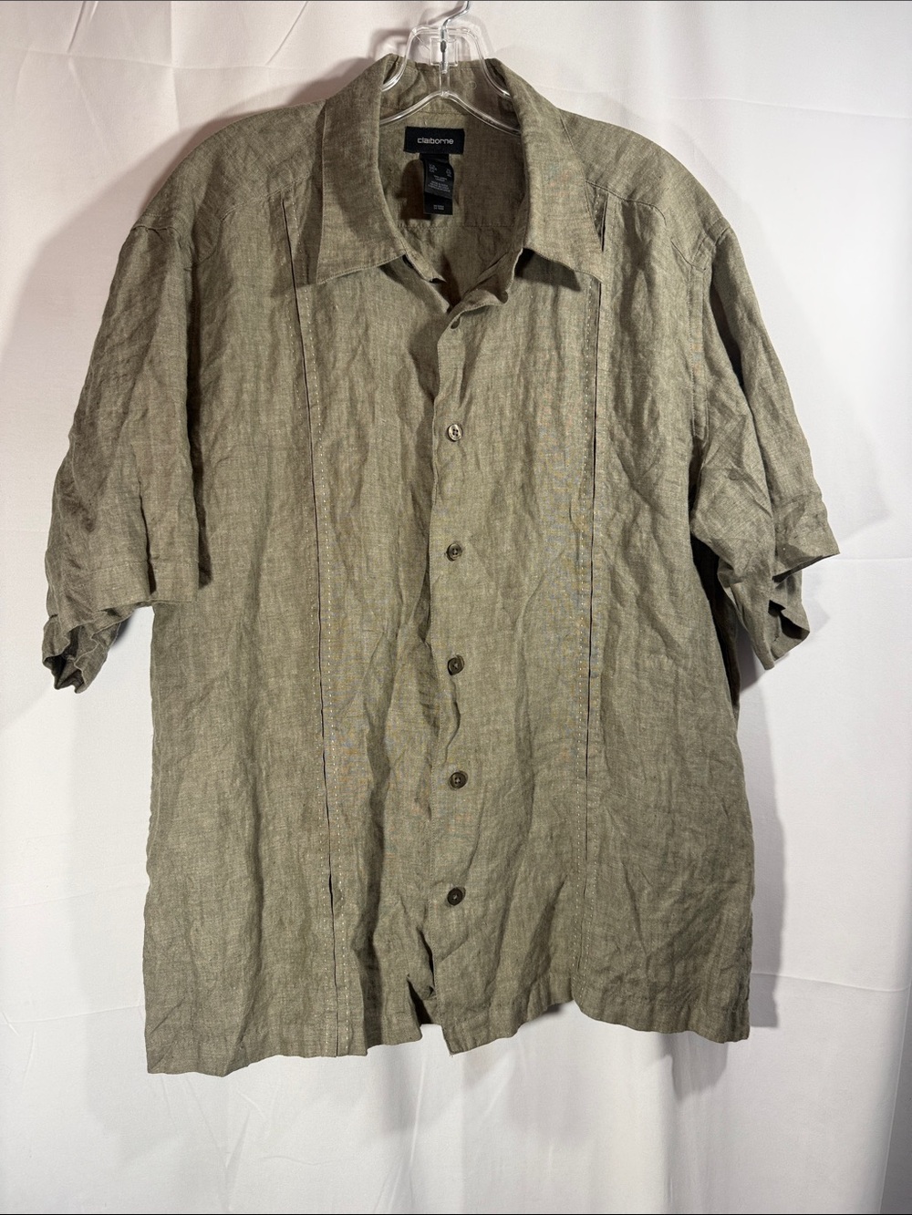 Claiborne Short Sleeve Linen-Blend Shirt in Olive Green Size XL